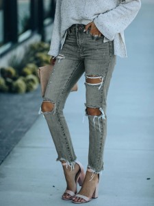 Massive Selection for China Europe Design Hot Sale Women Denim Ripped Ladies Jeans
