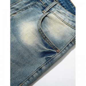High quality straight zipper fly monkey wash blue men’s jeans