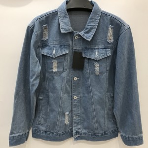Comfortable and soft denim jacket with holes personality for men and women with the same style