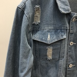 Comfortable and soft denim jacket with holes personality for men and women with the same style