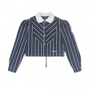 2022 factory custom new plus size women’s fashion sexy blue and white loose striped shirt
