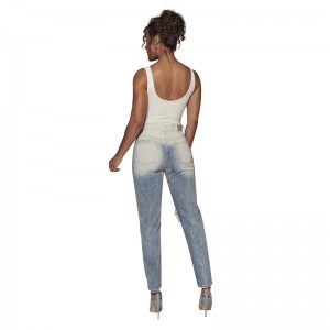 European and American mid-high waist frayed thin jeans women’s new slim women’s jeans