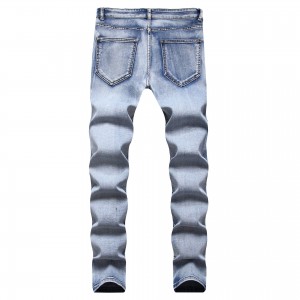 European and American men’s jeans with big holes in the knees casual men’s slim stretch pants