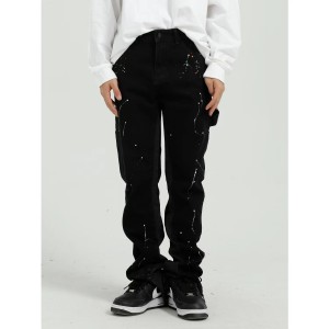 Casual loose men’s wide leg pants personality patch