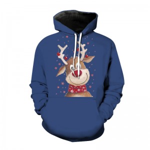New 2021 Christmas casual men’s sweater cartoon digital printing pullover long-sleeved hooded
