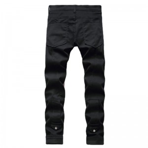 Men’s black mid-waist stitching casual denim trousers European and American elastic pencil pants