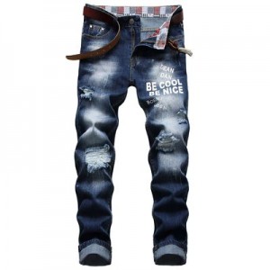 Casual men’s jeans print ripped men’s trousers