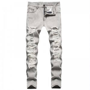 Spring Casual Trousers Frayed Non-Stretch Grey Mid Rise Regular Men’s Jeans