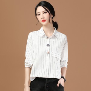 2022 Factory Customized New Plus Size Women’s Fashion Personality Loose Stand Collar Striped Shirts