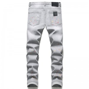 Men’s Patch Ripped Stretch Jeans European and American Slim Fit Men’s Jeans