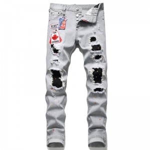 Men’s Patch Ripped Stretch Jeans European and American Slim Fit Men’s Jeans
