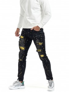 Foreign trade jeans men European and American men’s washed ripped denim black casual trousers men