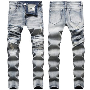 OEM China High Waisted Cropped Jeans - Men’s street hip fray edge nostalgic wash water ripped stretch slim-fit jeans men – Yulin