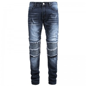 New jeans men’s large size straight loose jeans men ripped folded motorcycle pants