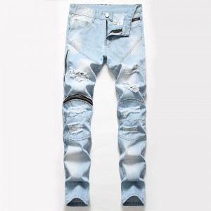 Jeans men’s light color zipper straight wide pants new ripped black trousers wholesale