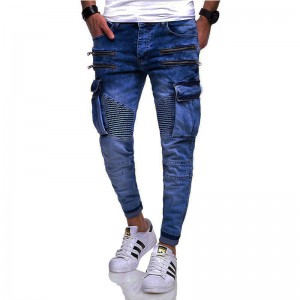 Men’s 2022 New European Size Men’s Blue Pleated Fashion Jeans