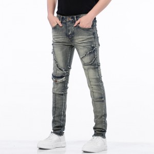Foreign trade Europe and America stitching Slim feet stretch jeans men’s fashion pants