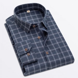 Factory Customized Large Size High Quality Twill Collar Style Loose Plaid Long Sleeve Men Shirts