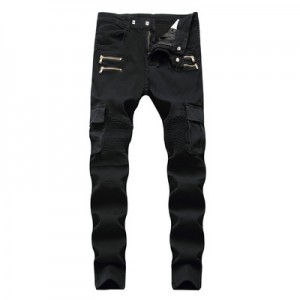 Small feet skinny jeans decorated with zipper factory direct wholesale jeans