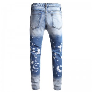 Men’s jeans with holes in stock mid-waist trousers blue casual pants with small feet