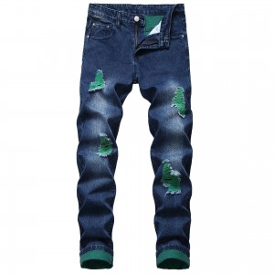 men’s ripped jeans Amazon Europe and America color ripped men’s denim trousers
