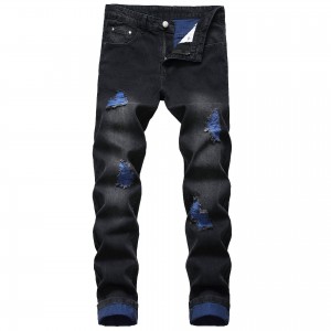 men’s ripped jeans Amazon Europe and America color ripped men’s denim trousers