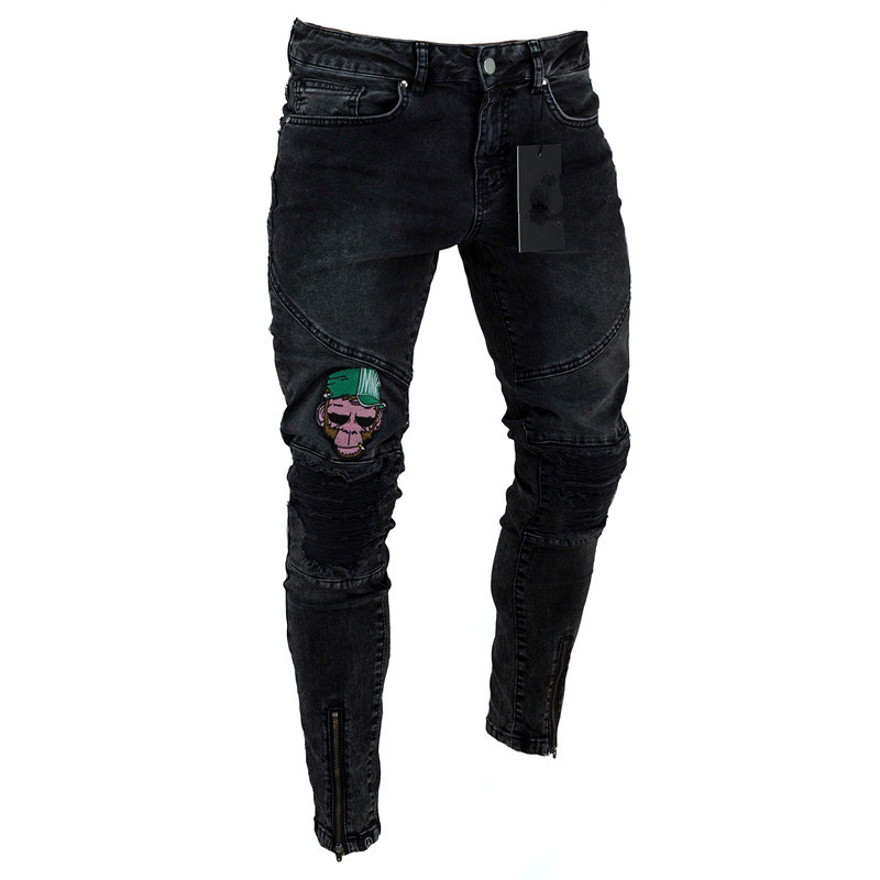 Cheapest Price  High Waisted Cowboy Jeans - Fashion black casual men’s jeans ripped patch stitching washed jeans – Yulin