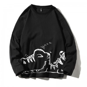 Round neck men’s long-sleeved sweater cartoon print cute crocodile pattern