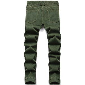 European and American foreign trade jeans men’s army green trousers ripped slim straight