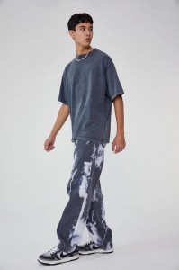 Washed tie-dye printed denim trousers men’s hip-hop wide-leg straight-leg daddy pants