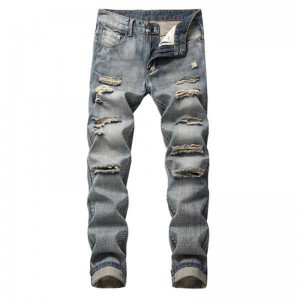 Hot selling high quality simple straight vintage ripped men’s jeans