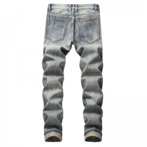 Hot selling high quality simple straight vintage ripped men’s jeans