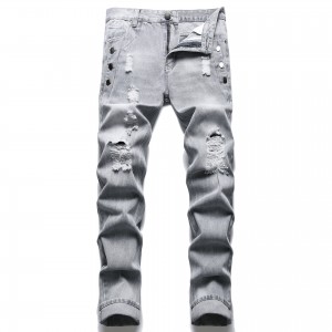 2022 hot sale new foreign trade straight button ripped men’s jeans