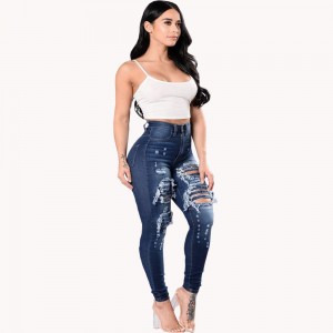 Factory Directly supply China High Waist Lady Jeans Wholesale Custom Women Jeans Distressed Straight Leg Denim Jeans