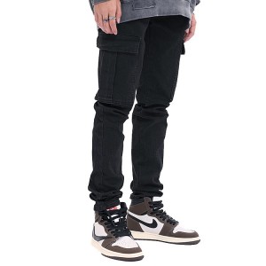 China factory wholesale custom high street fashion stereoscopic clipping multi-pocket black men’s cargo jeans