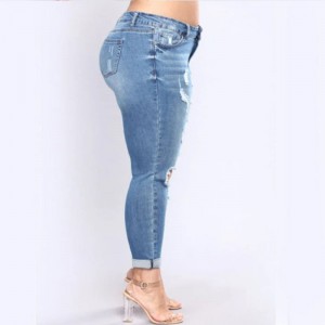 New Delivery for Women Cotton Embroidered Ripped Jeans Casual Pants