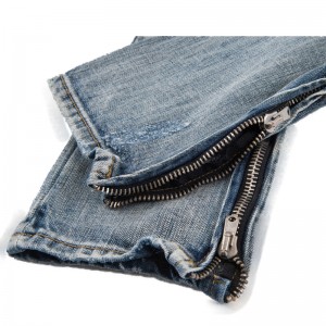 Hot selling have decorative zippers ripped slim fit blue men’s jeans