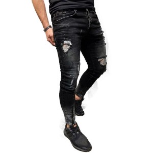 Popular men’s small leg ripped stretch zipper leg skinny men’s jeans