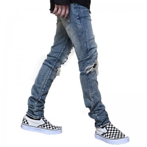Fashion personality high quality camo patch patchwork ripped jeans men