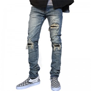 Fashion personality high quality camo patch patchwork ripped jeans men