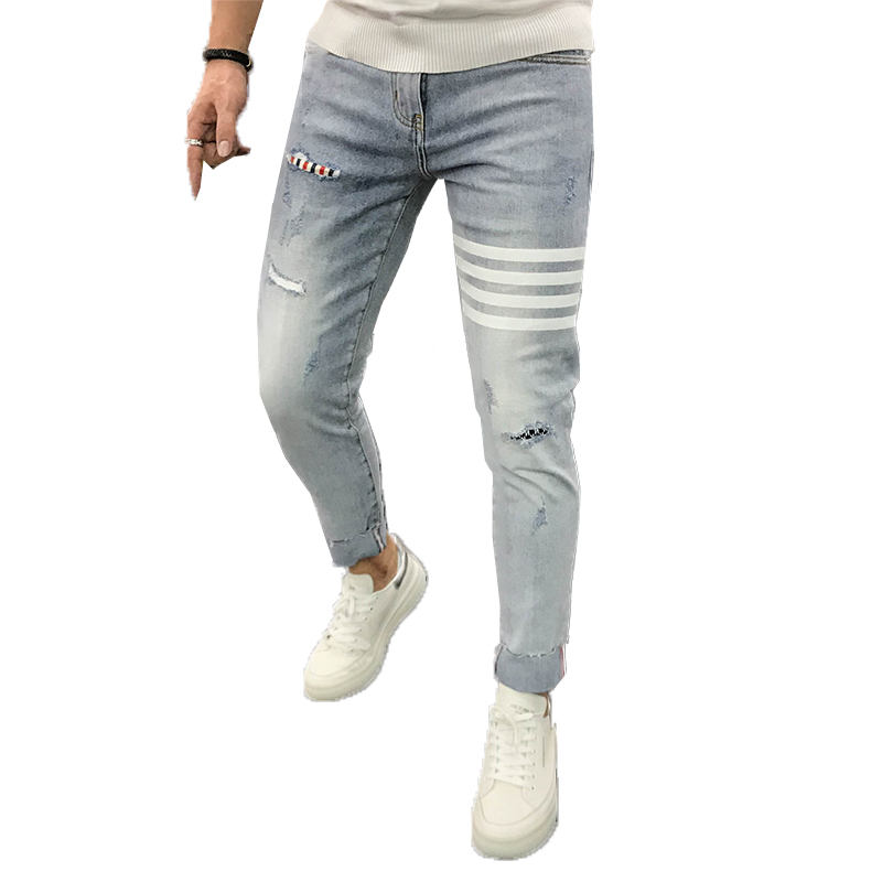 Discount Price Light Blue Ripped Jeans - Fashion High Quality Jeans Pants Ripped Striped Print Men’s Jeans – Yulin