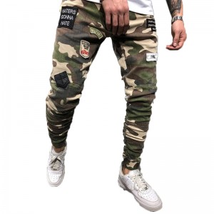 High Quality Popular Slim Camouflage Embroider Men’s Jeans