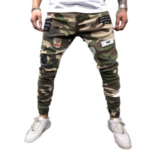 High Quality Popular Slim Camouflage Embroider Men’s Jeans
