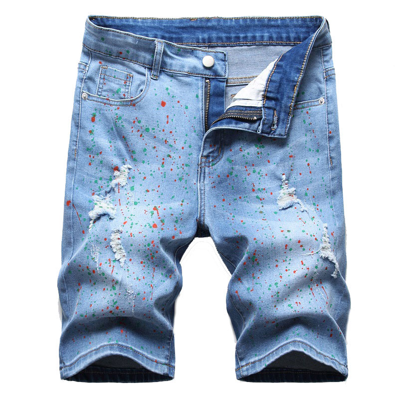 OEM Manufacturer Black Pants Mens Jeans - Fashion China factory custom wholesale made high quality handpainted graffiti ripped men’s shorts jeans – Yulin