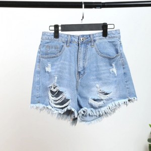 Factory Free sample China Fashion High-Waist Tear Straight Denim Shorts Pants Women Jeans Spring/Summer short jeans