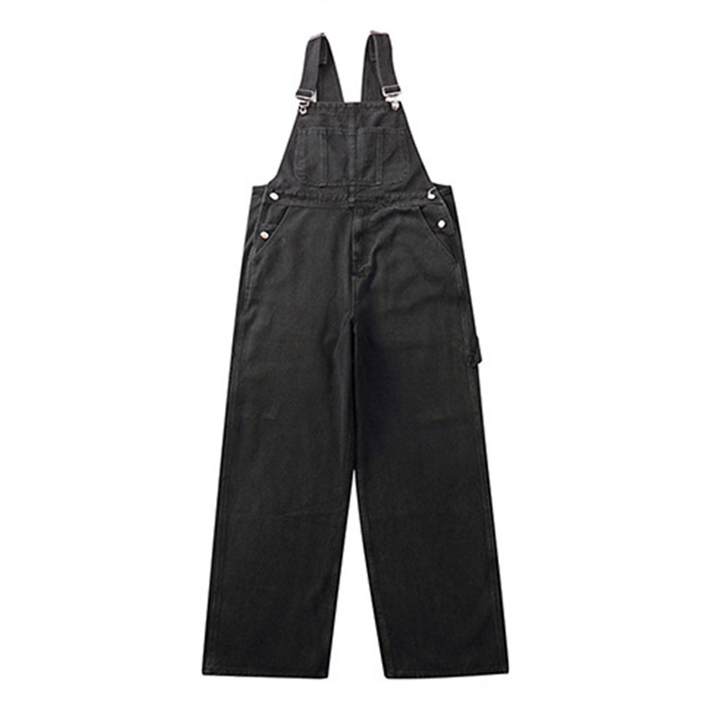 Fashion simple wearproof big pocket loose adjustable suspender trousers men's overalls ( (3)