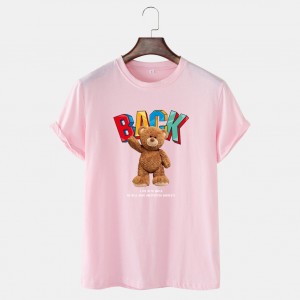 Fashion men’s T-shirt casual loose short-sleeved round neck bear print T-shirt for men