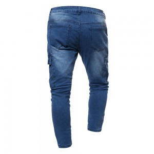 2021 new men’s jeans casual zipper decoration denim trousers fold personality jeans men