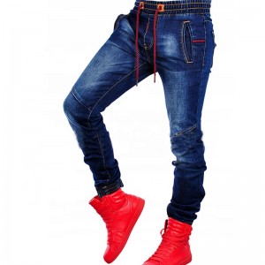 Hot Selling Item High Quality Skinny Jogging Jeans Blue Skinny Jeans Motorcycle drawstring Jeans OEM Custom
