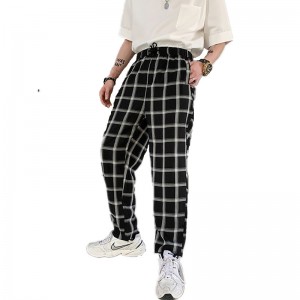 Hot sell early spring high quality loose comfortable elastic waist plaid men’s casual trousers wholesale custom